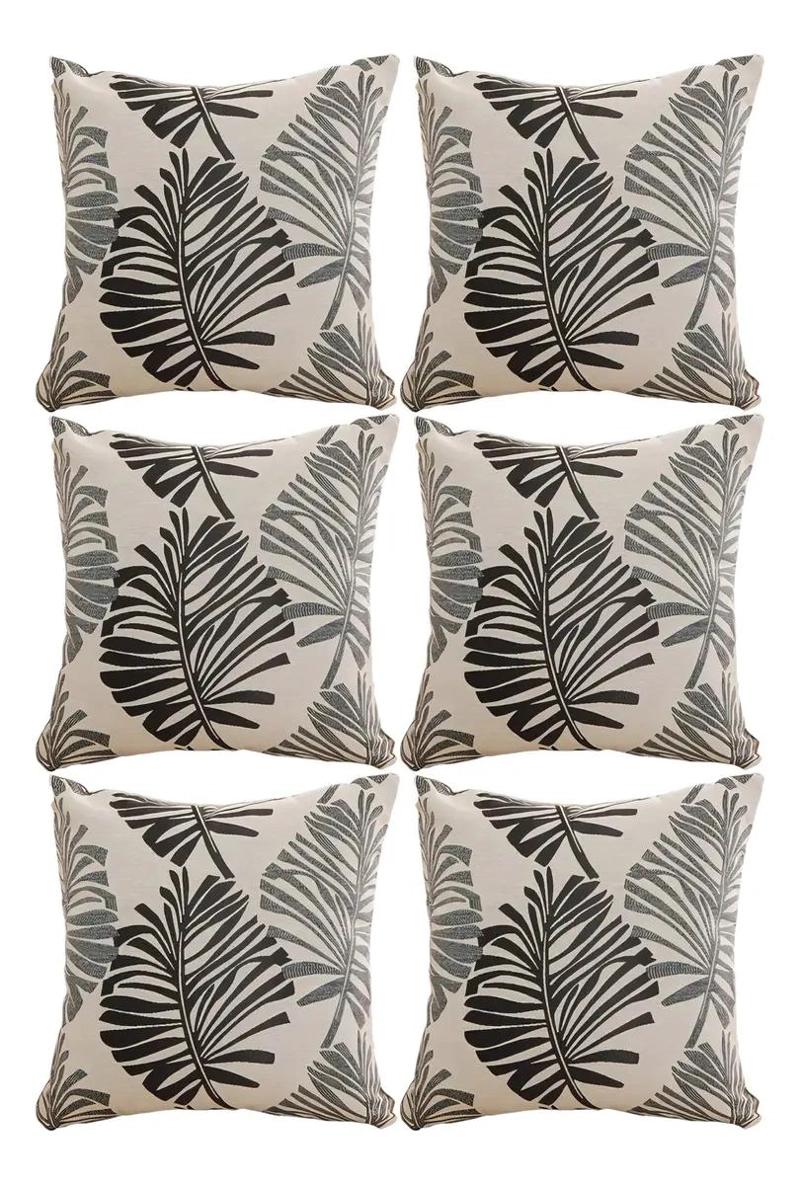 SET DE 6 FUNDAS DE COJIN JACQUARD CON DISEÑO DE HOJA EN LINO 43X43 CM - 1