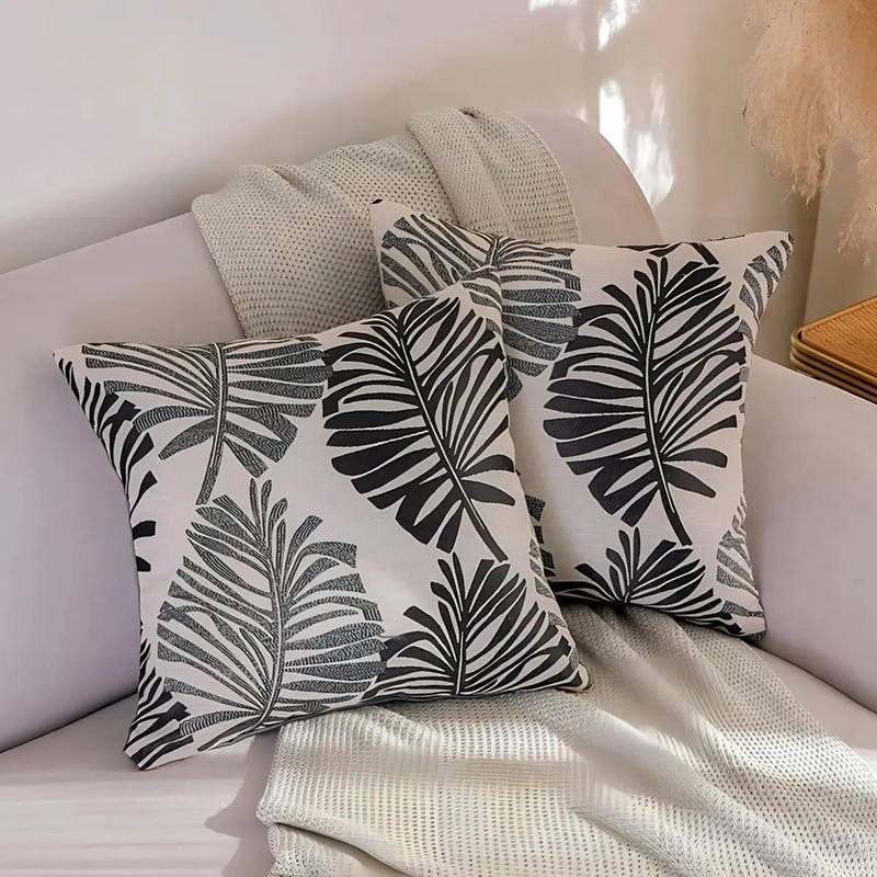 SET DE 6 FUNDAS DE COJIN JACQUARD CON DISEÑO DE HOJA EN LINO 43X43 CM - 4