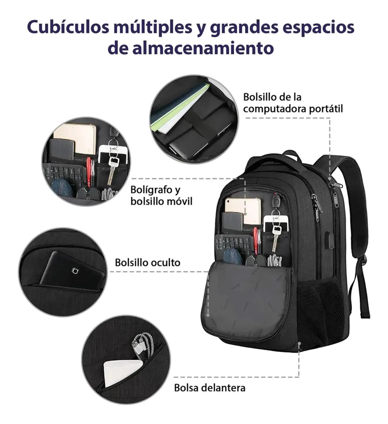 MOCHILA DE VIAJE RESISTENTE Y FUNCIONAL PARA HOMBRES CON MULTIPLES COMPARTIMENTS - 3