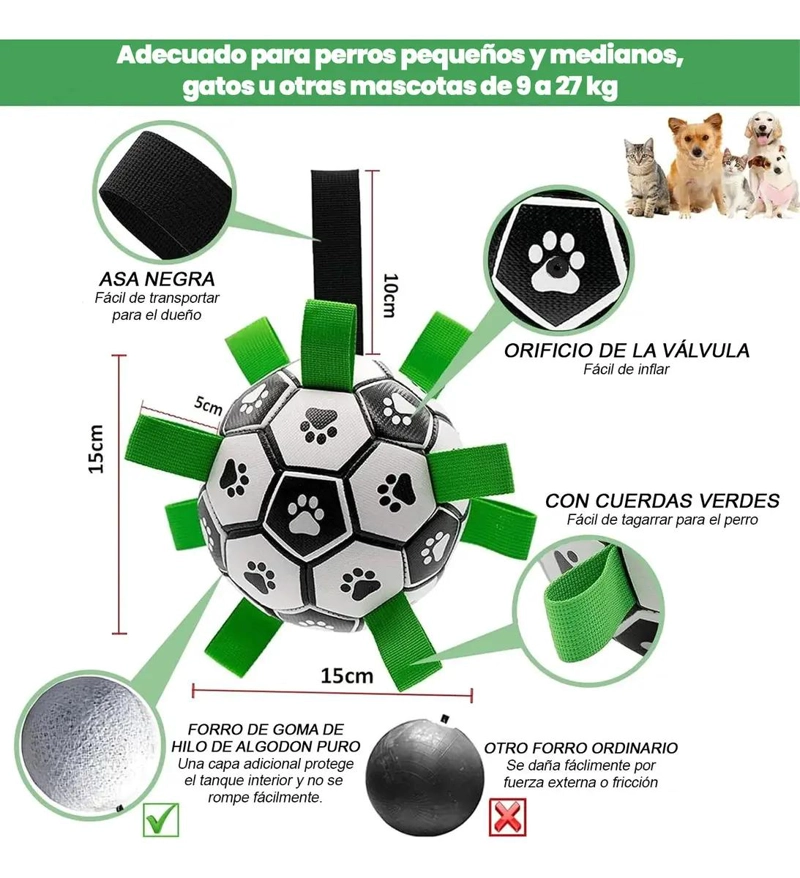 PELOTA PARA PERRO CON AGARRE Y TEXTURA RESISTENTE DE 15 CM - 4