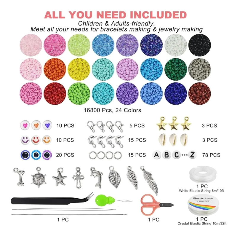 KIT COMPLETO PARA CREAR PULSERAS CON MOSTACILLAS DE 24 COLORES VARIADOS - 3
