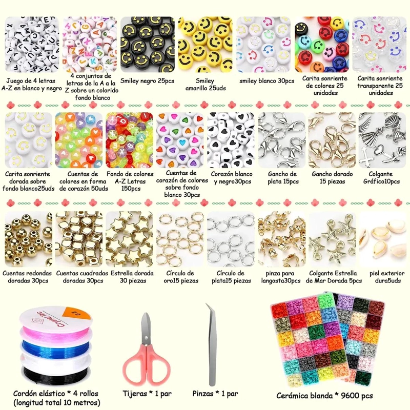 KIT COMPLETO PARA HACER PULSERAS CON 48 COLORES Y LETRAS - 1