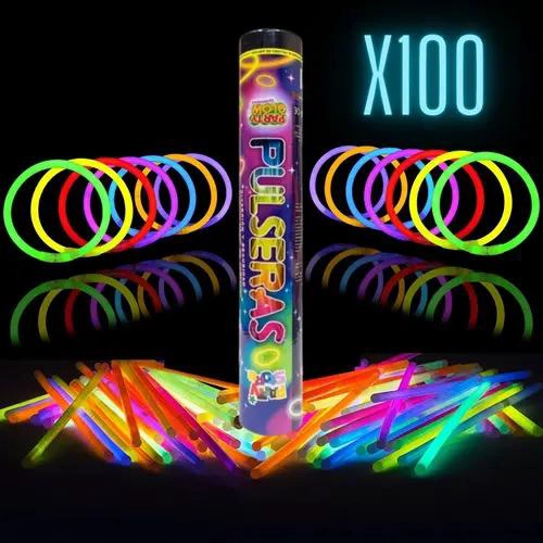100 PULSERAS FLUORESCENTES PARA FIESTAS NEON QUE BRILLAN EN OSCURIDAD - 2