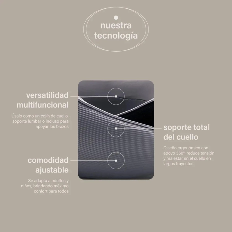 COJIN DE CUELLO ERGONOMICO PARA VIAJE COLOR GRIS - 4