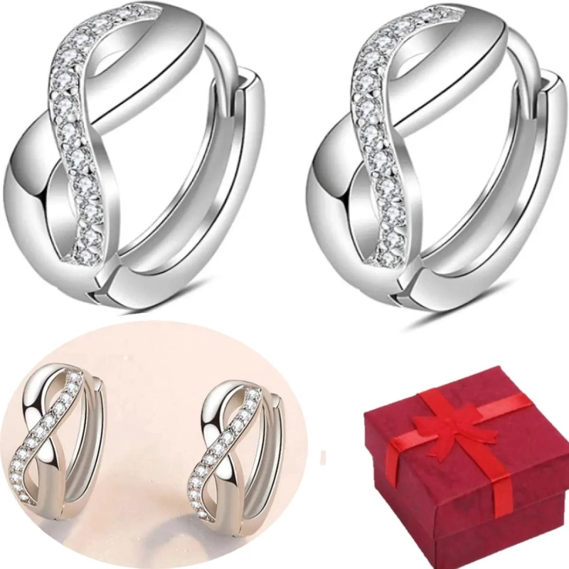 PENDIENTES DE PLATA 925 ELEGANTES EN DISEÑO DE AROS COLGANTES PARA MUJER - 1