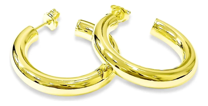 AROS ARGOLLAS TUBO REDONDO DE 30 MM ENCHAPADO EN ORO 18K - 1