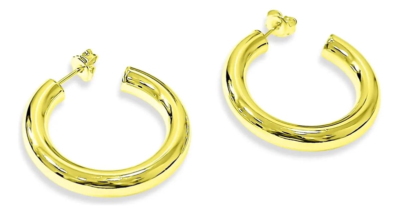 AROS ARGOLLAS TUBO REDONDO DE 30 MM ENCHAPADO EN ORO 18K - 2