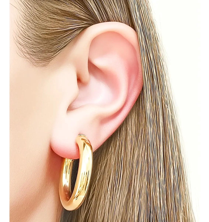 AROS ARGOLLAS TUBO REDONDO DE 30 MM ENCHAPADO EN ORO 18K - 3
