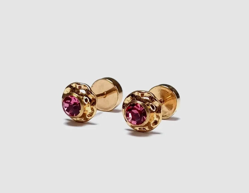 AROS DE ORO CON CIRCONES EN TONOS RUBI Y ROSA DE FRANCIA ELEGANTES - 1
