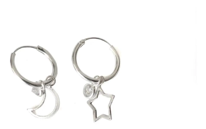 AROS ARGOLLA CON DISEÑO DE LUNA Y ESTRELLA CON CIRCON EN PLATA FINA 925 - 1