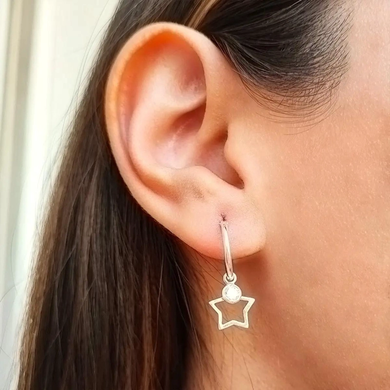 AROS ARGOLLA CON DISEÑO DE LUNA Y ESTRELLA CON CIRCON EN PLATA FINA 925 - 3