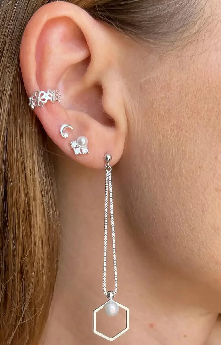 EAR CUFF ARO FALSO CON DISEÑO DE FLORES EN PLATA 925 DE ALTA CALIDAD - 3