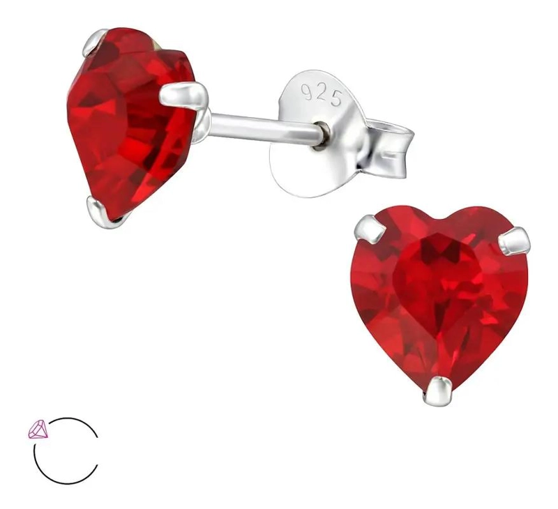 AROS CON DISEÑO DE CORAZON ROJO Y CRISTALES SWAROVSKI EN PLATA 925 - 1
