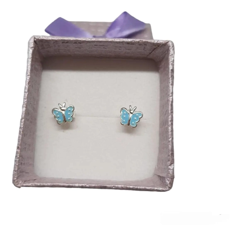 AROS DELICADOS PARA NIÑA CON DISEÑO DE MARIPOSA EN PLATA 925 - 1