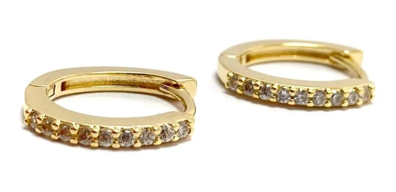 AROS ARGOLLA OVALADA CON CIRCONES Y BAÑO DE ORO 18K - 2
