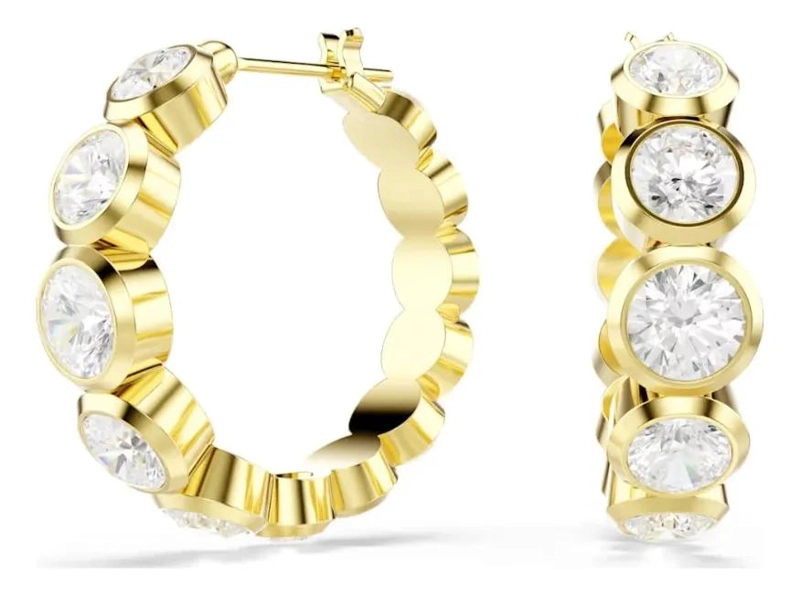 PENDIENTES DE ARO CON CRISTALES BLANCOS BRILLANTES Y DISEÑO ELEGANTE - 1