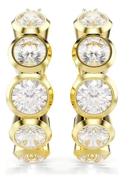 PENDIENTES DE ARO CON CRISTALES BLANCOS BRILLANTES Y DISEÑO ELEGANTE - 2