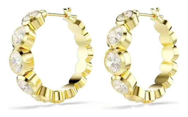 PENDIENTES DE ARO CON CRISTALES BLANCOS BRILLANTES Y DISEÑO ELEGANTE - 3