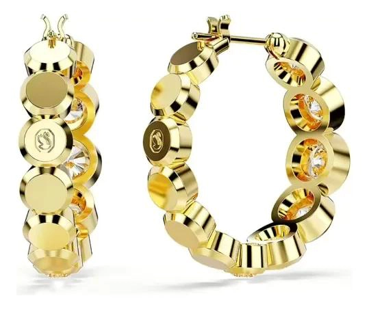 PENDIENTES DE ARO CON CRISTALES BLANCOS BRILLANTES Y DISEÑO ELEGANTE - 4