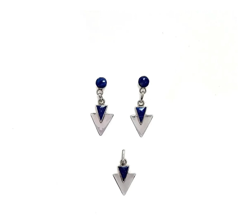 SET DE COLGANTE Y AROS CON FLECHAS Y LAPISLAZULI EN PLATA FINA - 1