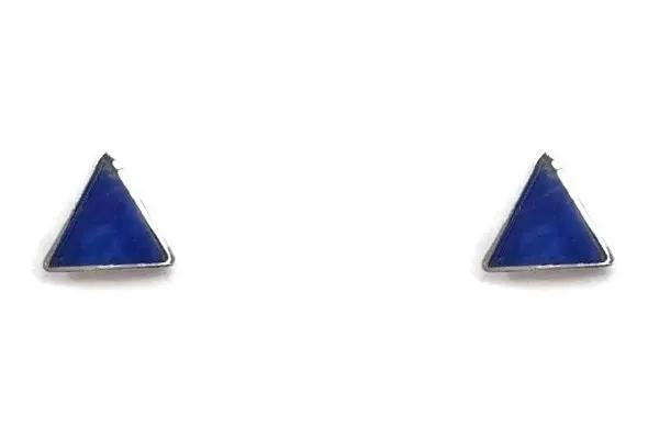 AROS PEQUEÑOS CON TRIANGULOS DE LAPISLAZULI EN PLATA FINA 925 - 1
