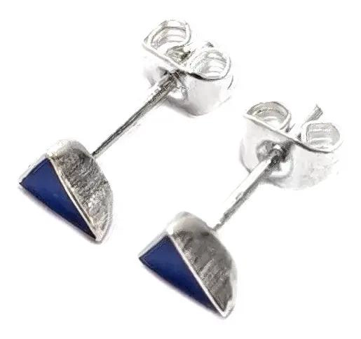 AROS PEQUEÑOS CON TRIANGULOS DE LAPISLAZULI EN PLATA FINA 925 - 2