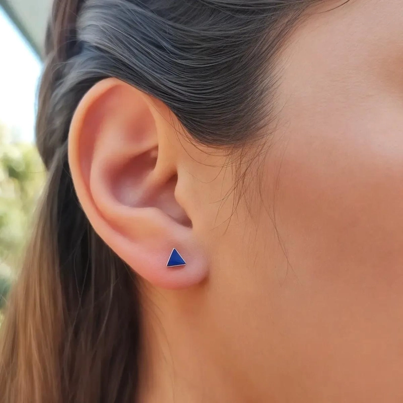 AROS PEQUEÑOS CON TRIANGULOS DE LAPISLAZULI EN PLATA FINA 925 - 3
