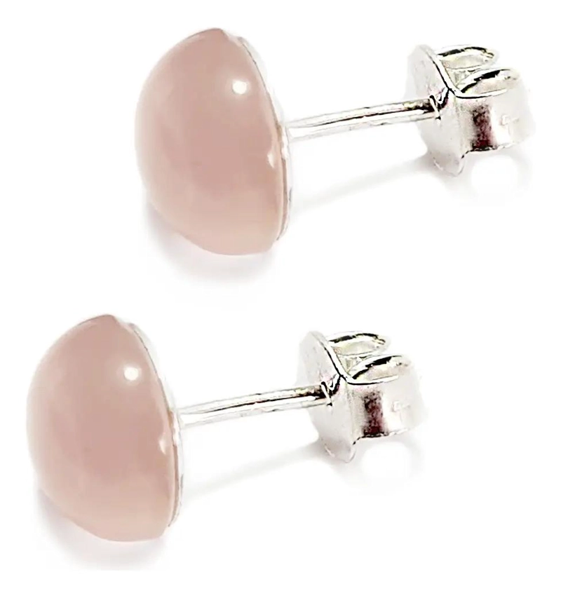 AROS DE MEDIA BOLA DE CUARZO ROSADO DE 9MM EN PLATA FINA 925 - 2