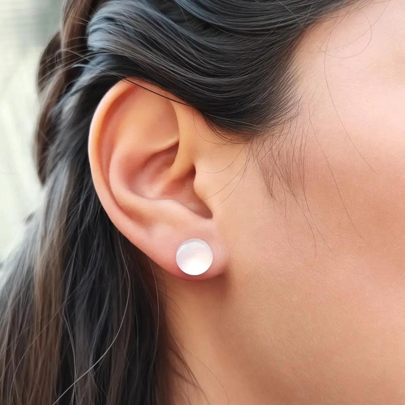 AROS DE MEDIA BOLA DE CUARZO ROSADO DE 9MM EN PLATA FINA 925 - 3