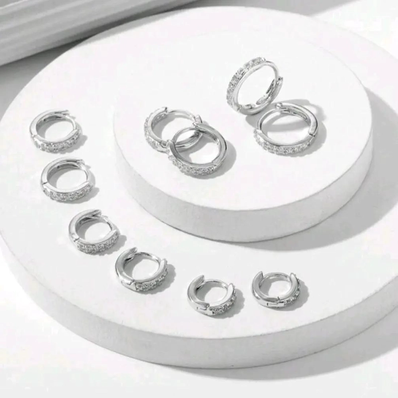 SET DE 5 PARES DE AROS ARGOLLAS CON CIRCONES Y BAÑO DE PLATA 925 - 3