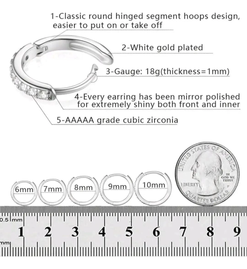 SET DE 5 PARES DE AROS ARGOLLAS CON CIRCONES Y BAÑO DE PLATA 925 - 4