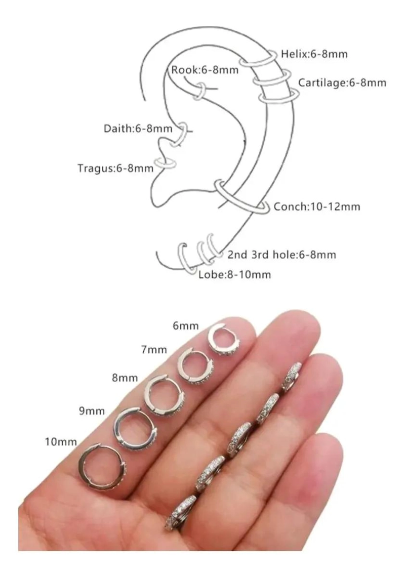 SET DE 5 PARES DE AROS ARGOLLAS CON CIRCONES Y BAÑO DE PLATA 925 - 5