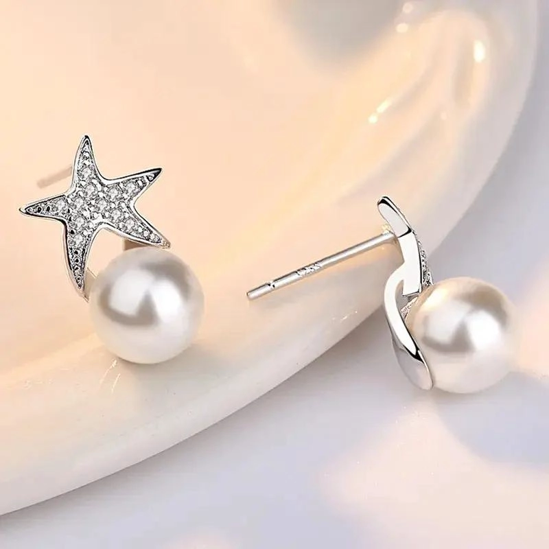 PENDIENTES COLGANTES DE PLATA 925 CON PERLA PARA MUJER - 3
