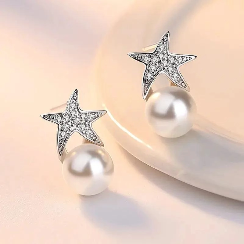 PENDIENTES COLGANTES DE PLATA 925 CON PERLA PARA MUJER - 4