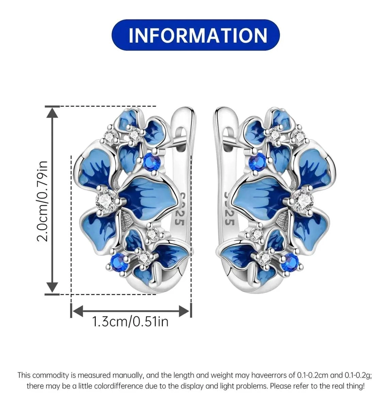 AROS COLGANTES DE PLATA 925 CON DISEÑO DE FLOR DE IRIS AZUL PARA MUJER - 4