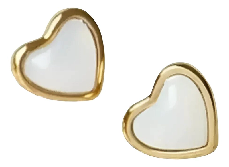 AROS CON DISEÑO DE CORAZON Y PIEDRA BLANCA EN ORO 18KT PARA MUJER - 1