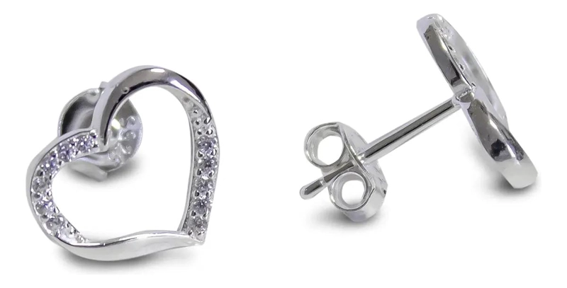 AROS CON DISEÑO DE CORAZON Y CIRCONES EN PLATA FINA 925 - 1