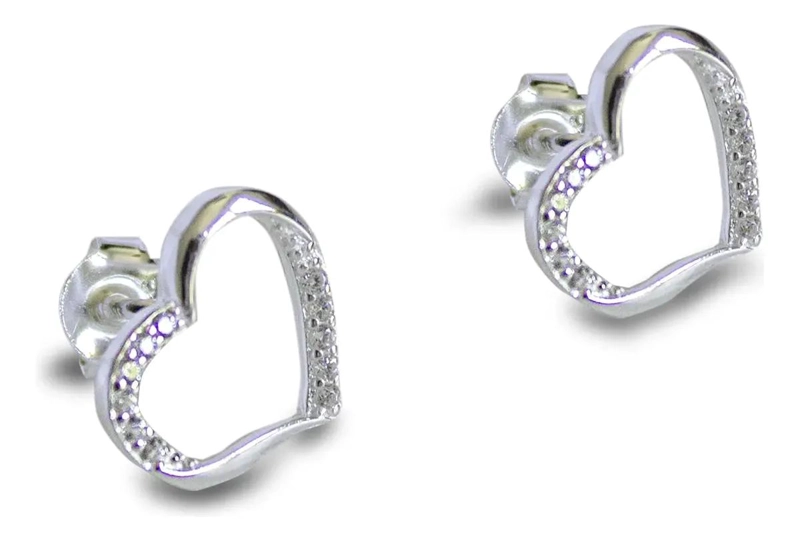 AROS CON DISEÑO DE CORAZON Y CIRCONES EN PLATA FINA 925 - 2