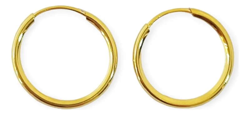 AROS ARGOLLAS DE 16MM CON BAÑO DE ORO DE 18 QUILATES - 1