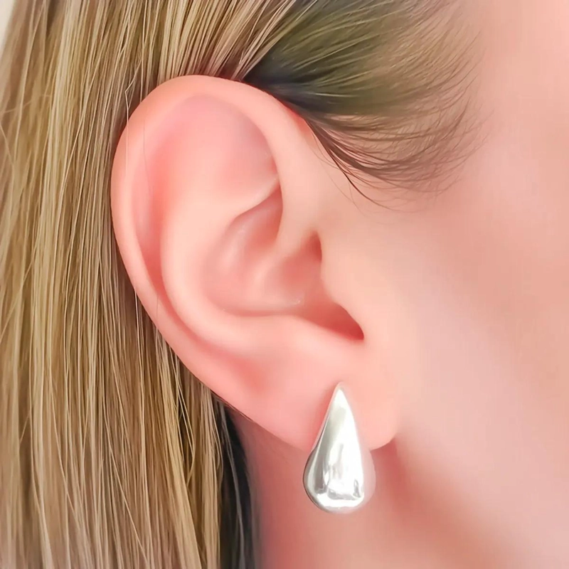 AROS CON DISEÑO DE GOTA EN PLATA FINA 925 PARA MUJER - 3