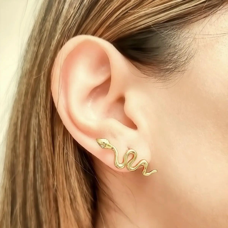 AROS TREPADORES CON DISEÑO DE SERPIENTE Y CIRCON ENCHAPADO EN ORO 18K - 3