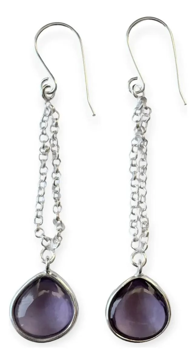AROS CON COLGANTE EN FORMA DE GOTA CON AMATISTA Y GANCHO DE PLATA FINA 925 - 1