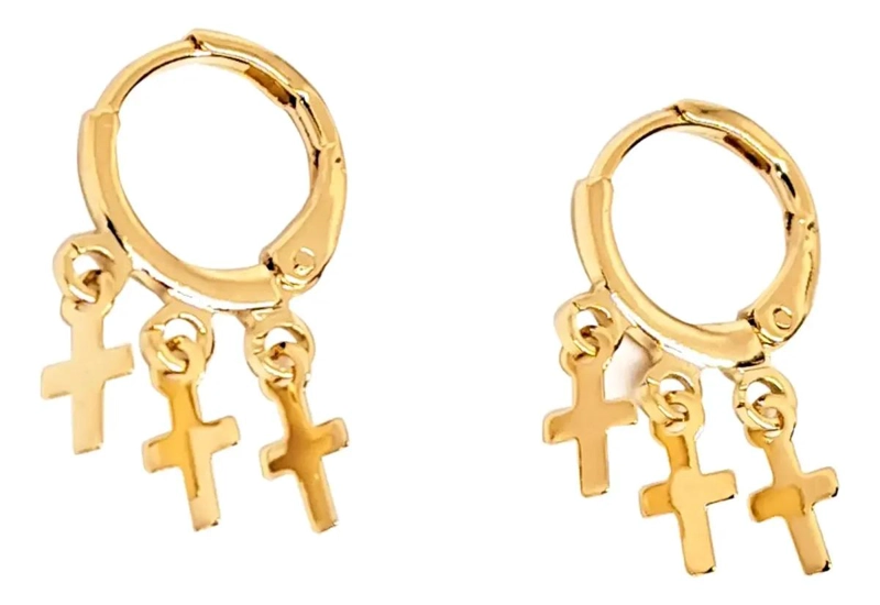 AROS ARGOLLAS CON CRUCES COLGANTES ENCHAPADOS EN ORO 18K PARA MUJER - 1