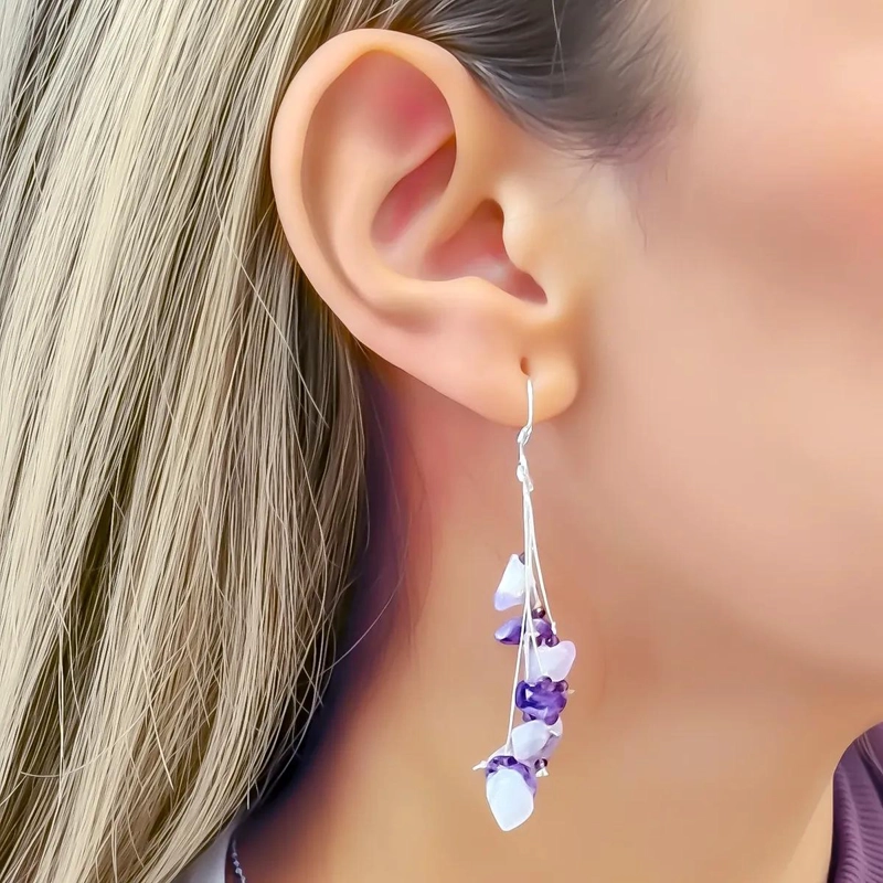AROS CON AMATISTA EN CHIP Y GANCHO DE PLATA FINA 925 - 1