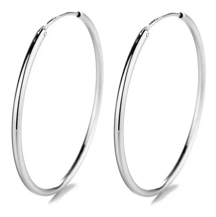 AROS ARGOLLAS GRANDES PARA MUJER EN PLATA ITALIANA LEY 925 DE 50 MM - 1