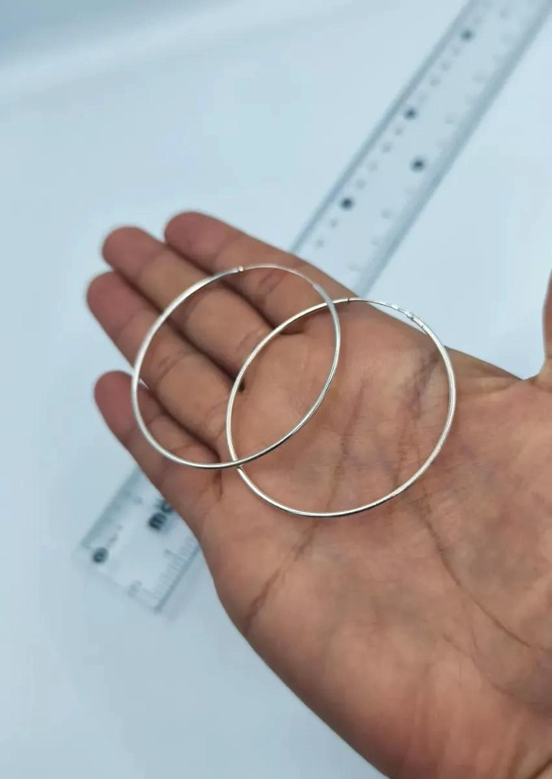 AROS ARGOLLAS GRANDES PARA MUJER EN PLATA ITALIANA LEY 925 DE 50 MM - 4