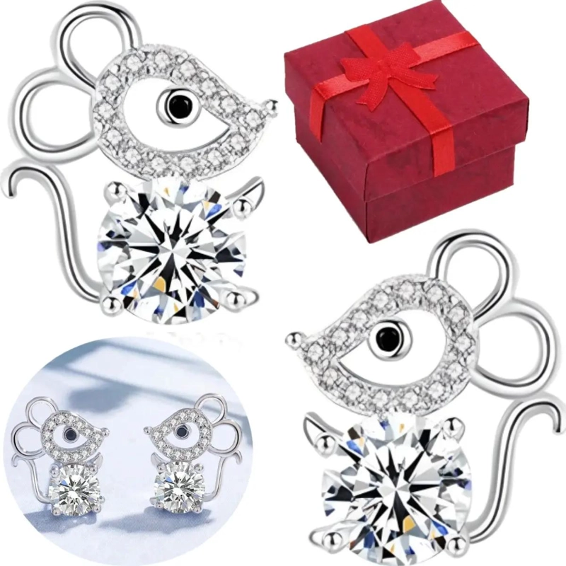 AROS DE PLATA 925 CON DISEÑO DE RATON PARA MUJER - 1