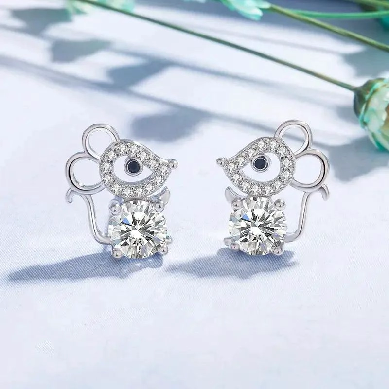 AROS DE PLATA 925 CON DISEÑO DE RATON PARA MUJER - 2