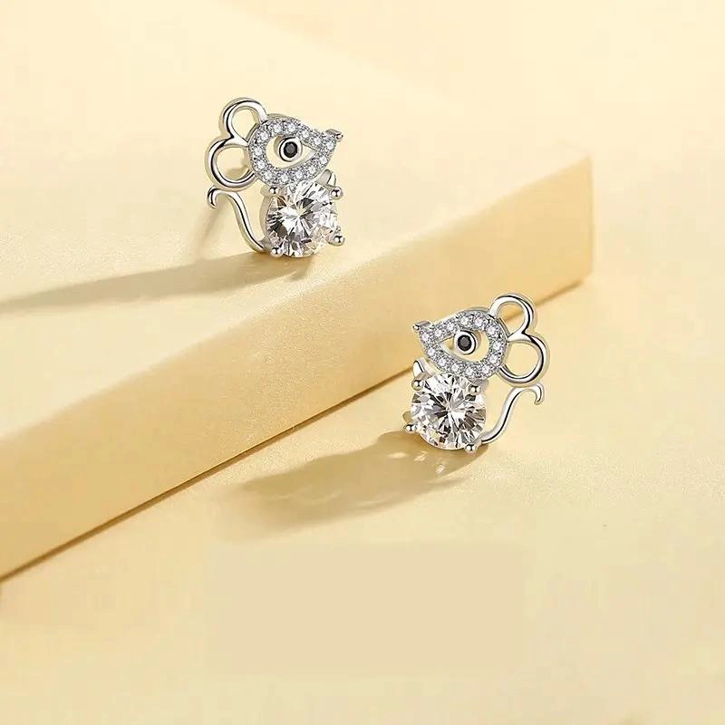 AROS DE PLATA 925 CON DISEÑO DE RATON PARA MUJER - 3