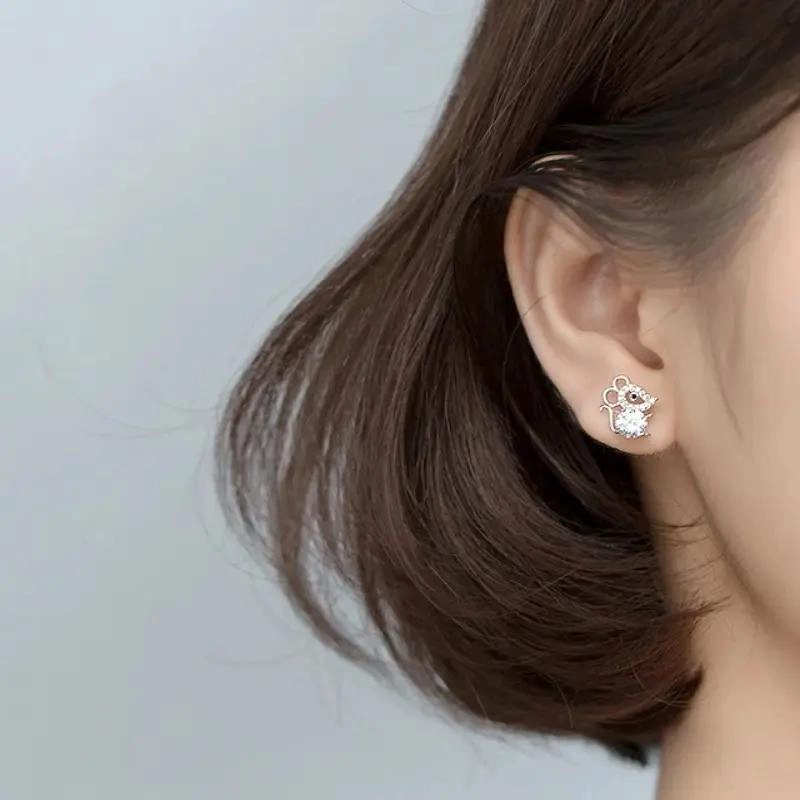 AROS DE PLATA 925 CON DISEÑO DE RATON PARA MUJER - 4